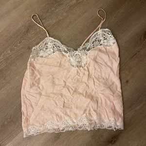 Light pink with white lace trim camisole